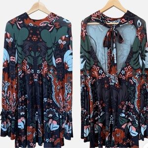 Free People Among The Wildflowers Open Back Mini Dress Black Multi